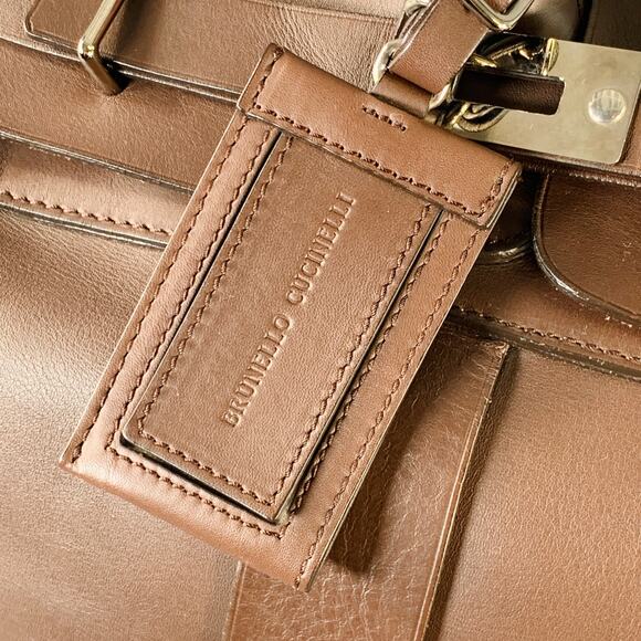 BRUNELLO CUCINELLI Chocolate Brown Leather Clasp Weekender Bag - Picture 2 of 16